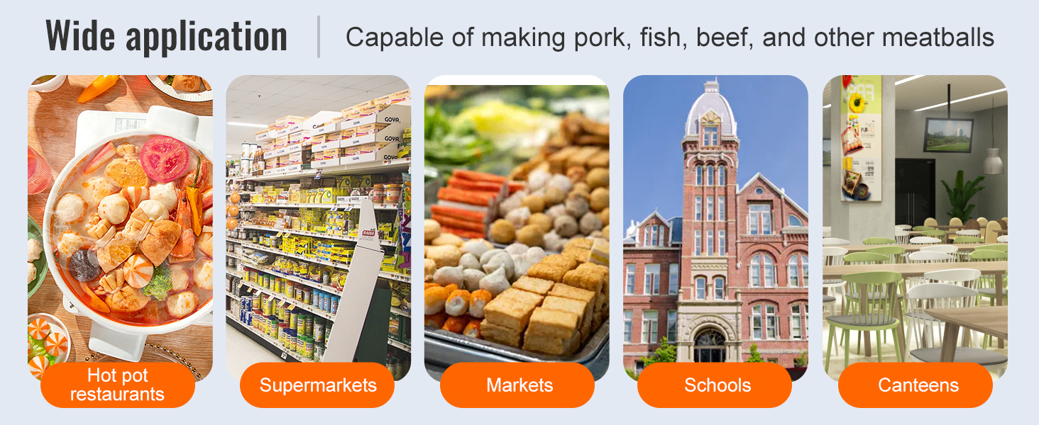 Машина для формования фрикаделек VEVOR широко используется в ресторанах, супермаркетах, рынках и школах.
