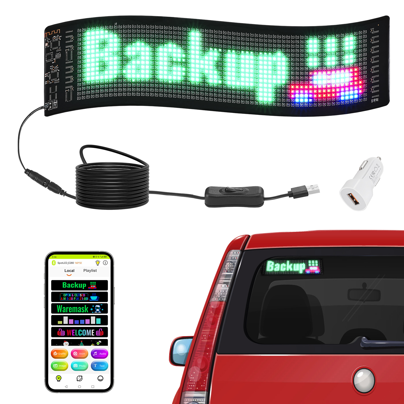 VEVOR LED Display Programmierbar Nachricht Schild 99x19cm Bewegen Beleuchtung - Bild 51 von 98