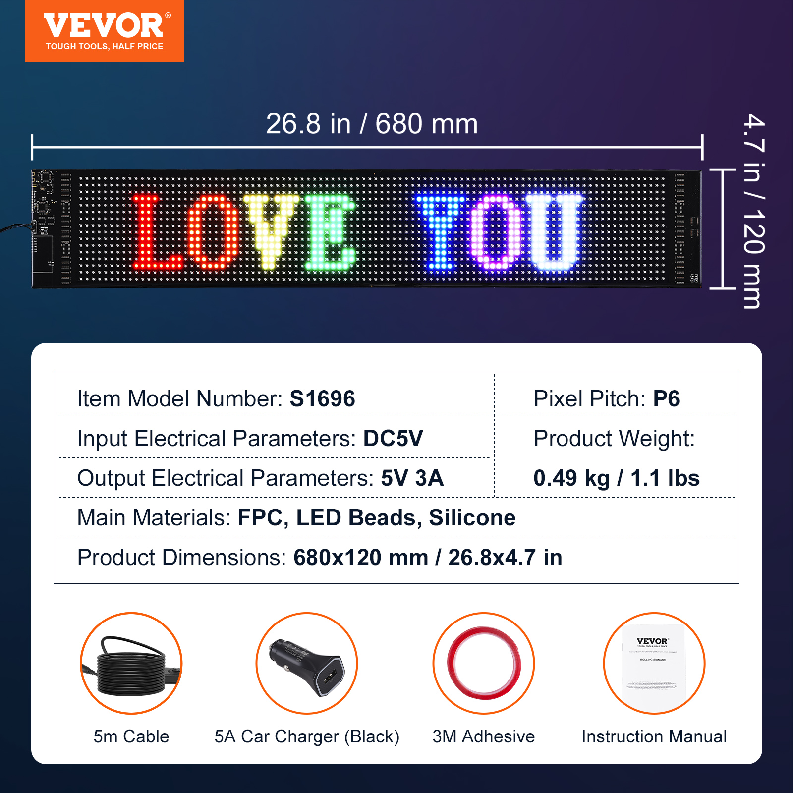 VEVOR LED Display Programmierbar Nachricht Schild 99x19cm Bewegen Beleuchtung - Bild 45 von 98
