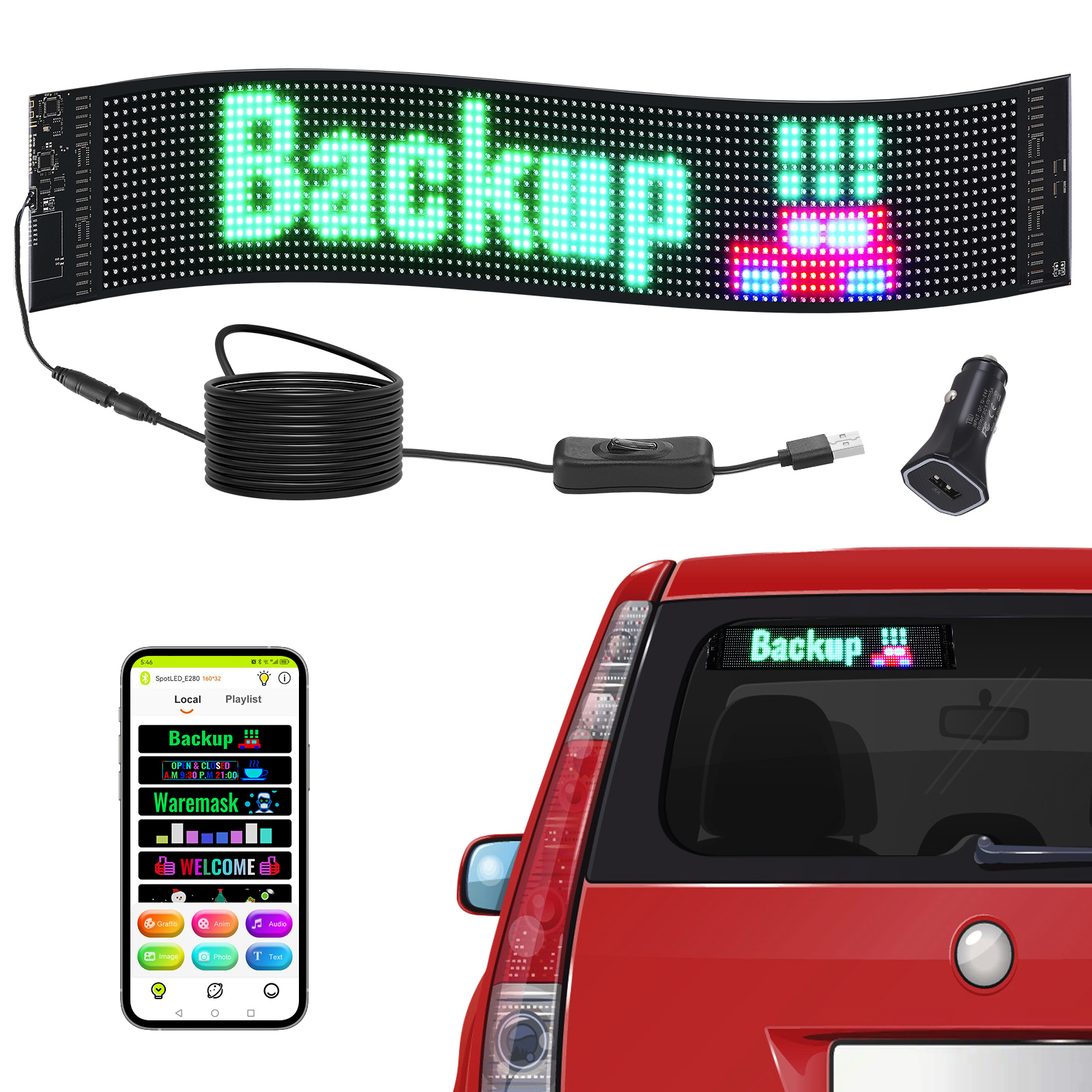 VEVOR LED Display Programmierbar Nachricht Schild 99x19cm Bewegen Beleuchtung - Bild 39 von 98