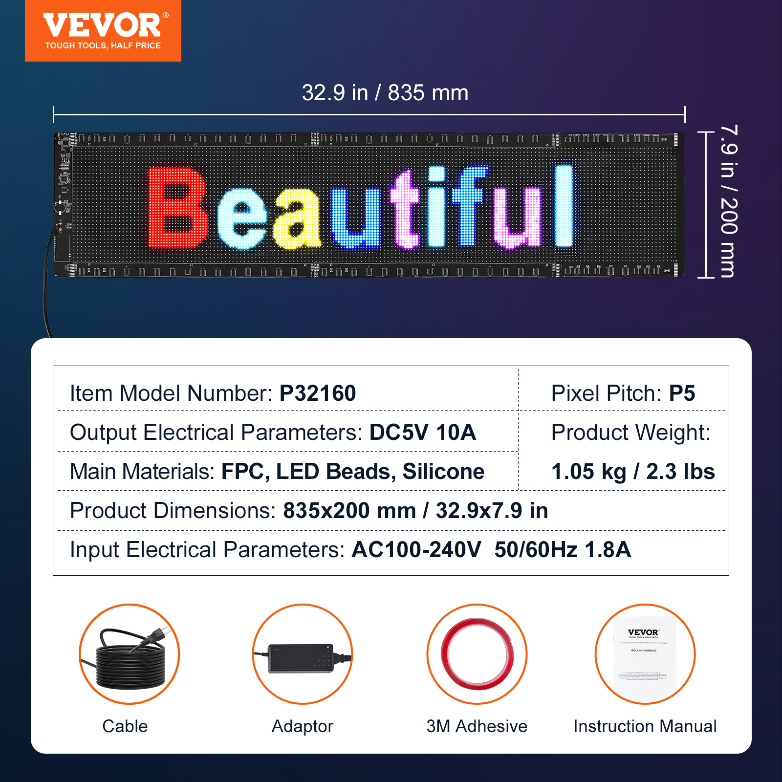 VEVOR LED Display Programmierbar Nachricht Schild 99x19cm Bewegen Beleuchtung - Bild 69 von 98