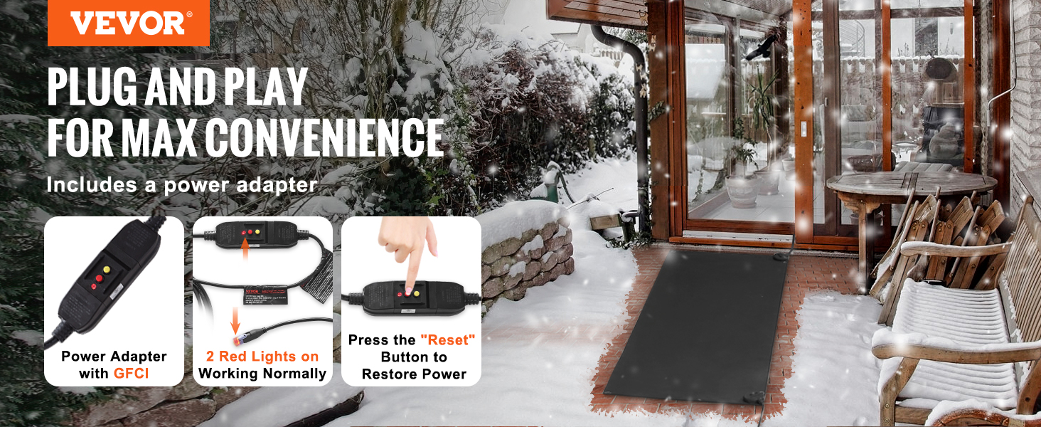 VEVOR Snow Melting Mat, 2ft x 5ft Heated Walkway Mat, 110V Snow and Ice  Melting Mat