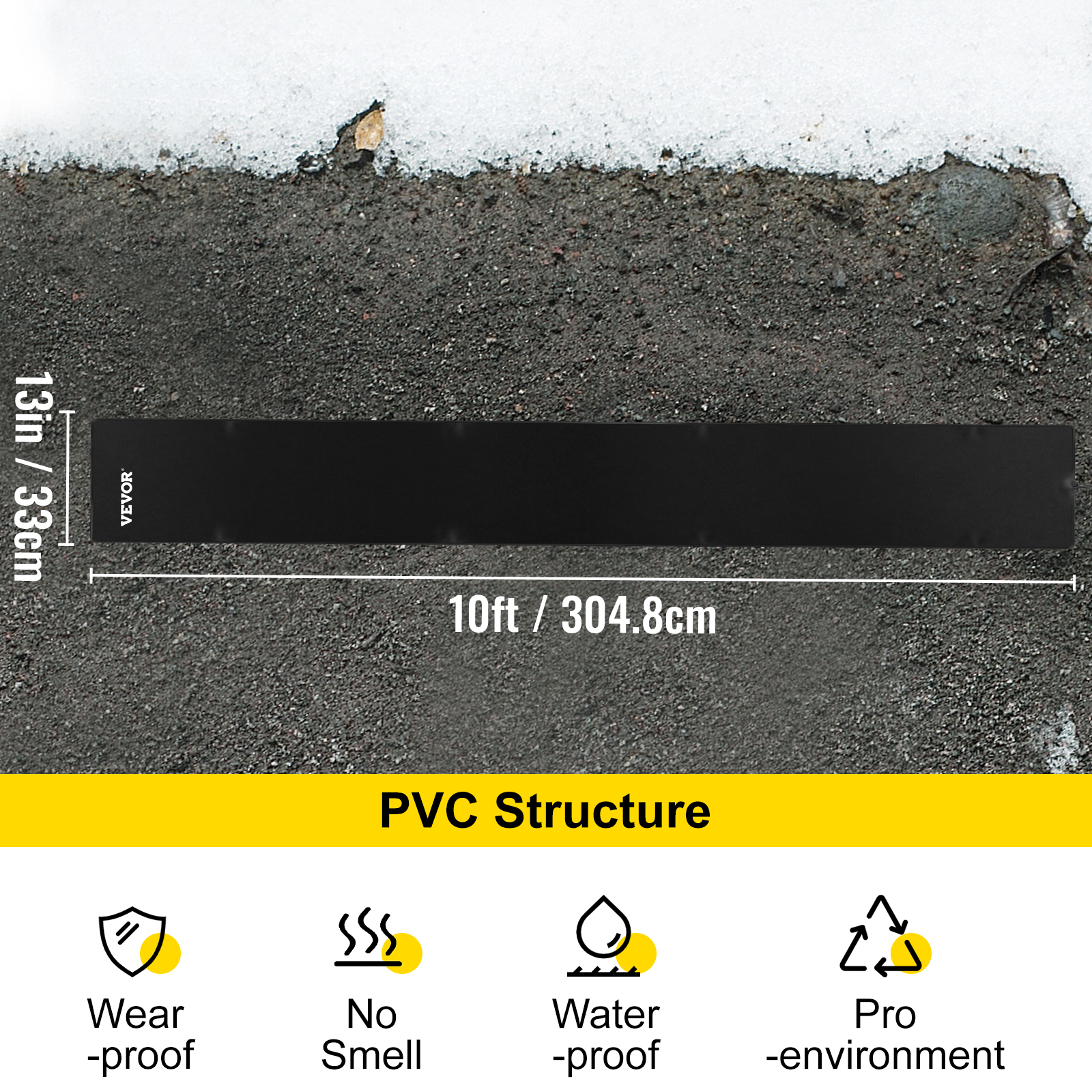 VEVOR 10ft x 13in Walkway, 120V Ice, PVC Heated 6ft Power Cord, Slip-Proof, Ideal Winter Outdoor Snow Mat, 2'' per Hour Melting Speed, Black