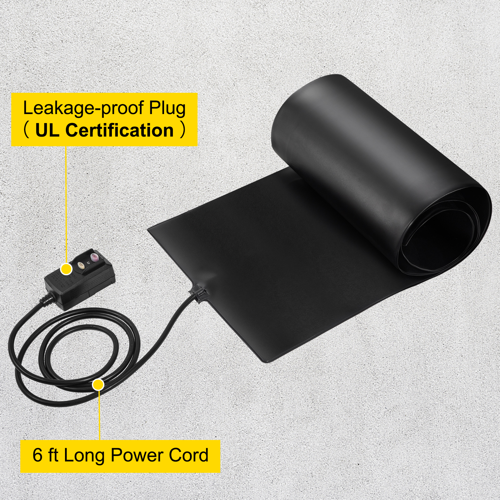 VEVOR 10ft x 13in Walkway, 120V Ice, PVC Heated 6ft Power Cord, Slip-Proof, Ideal Winter Outdoor Snow Mat, 2'' per Hour Melting Speed, Black