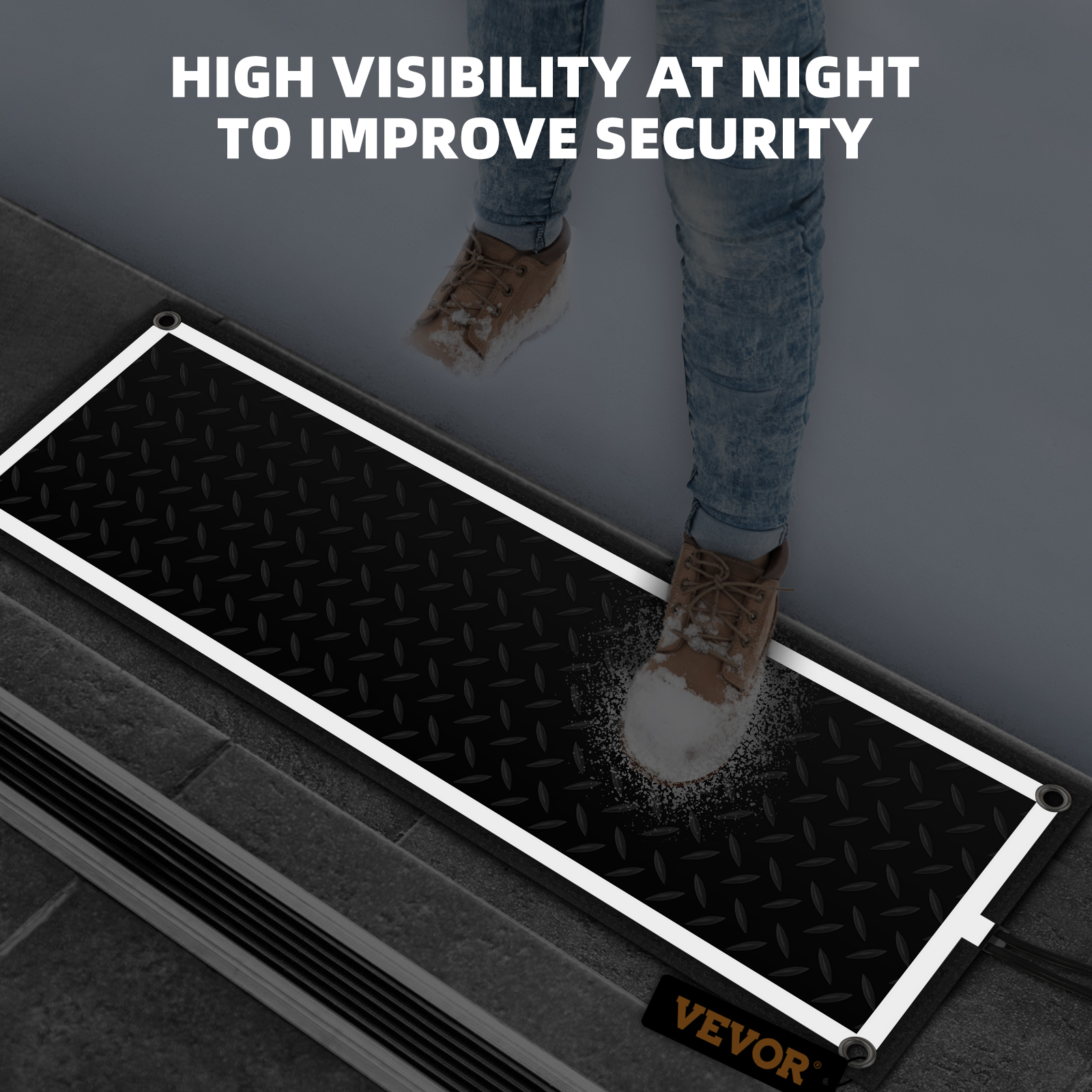 VEVOR Snow Melting Mat 2023 New, 10 x 30 inch, 3 in/h Melting Speed, Heated Outdoor Mats for Winter Stairs, No-Slip Rubber w/Plug, Power Cord, Outlet Timer, Reflective Strip, Velcro, Ground Stake