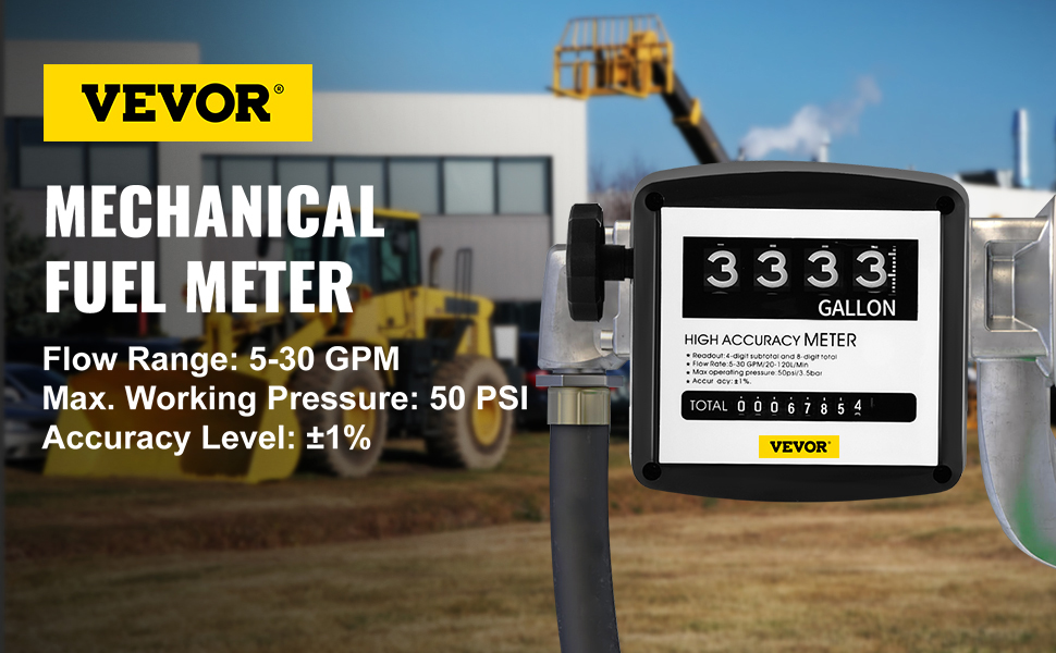Mechanical Fuel Meter, 5-30GPM, 50 psi Max. Pressure