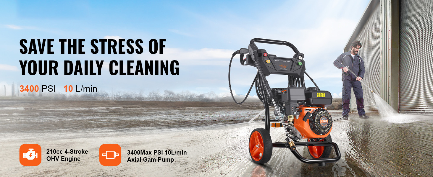 Benzin Hochdruckreiniger 3400 PSI 10L/min 5 Düsen Autos Terrasse Haus vertikal Gas Pressure Washer A100 1.4w