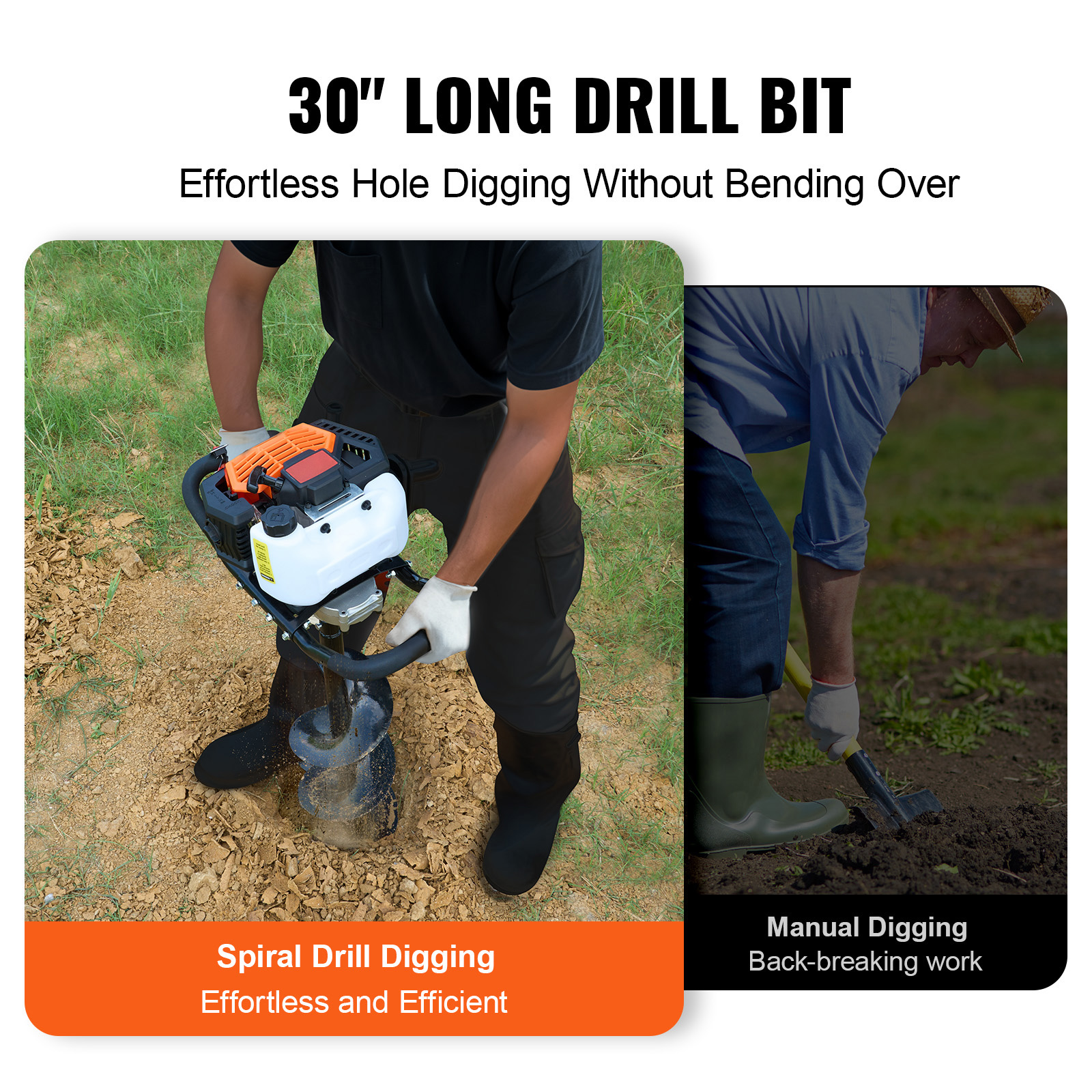 VEVOR Gas Post Hole Digger 52CC 1450W with 8” Drill Bits & 1 Extension Rod - Picture 4 of 12