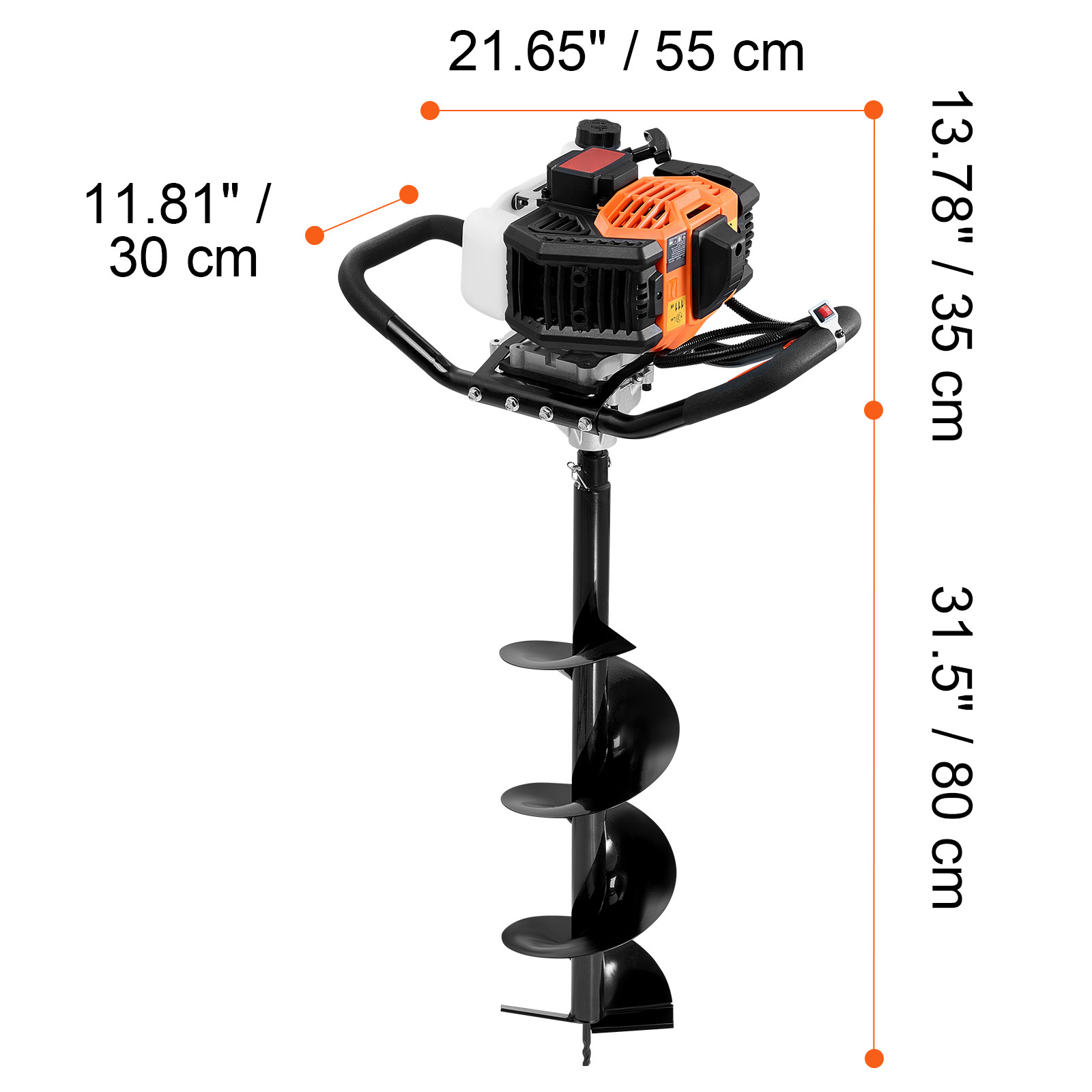 VEVOR Gas Post Hole Digger 52CC 1450W with 8” Drill Bits & 1 Extension Rod - Picture 8 of 12