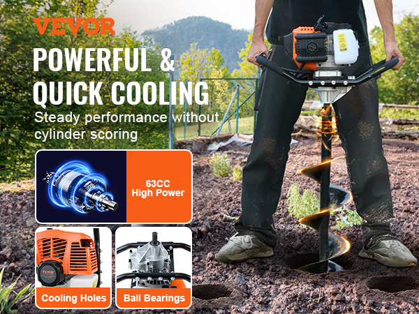 VEVOR Gas Post Hole Digger 63CC 2400W with 8” Drill Bits & 1 Extension ...