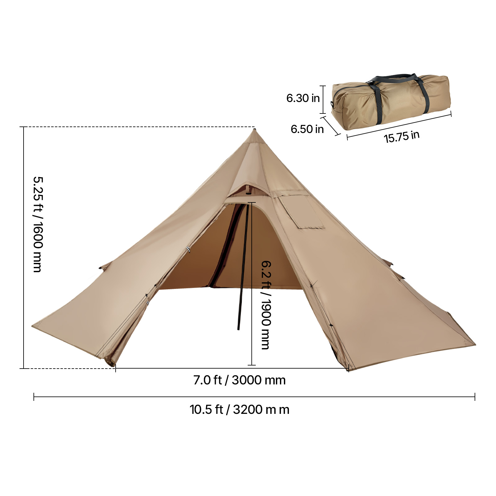 Uimoso Camping Tent Cabin Tent Tipi Tent w/ Stove Jack Lightweight Hot Tent