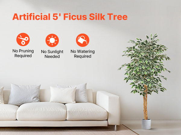 Pianta di ficus artificiale con tronco naturale e vaso standard Premium