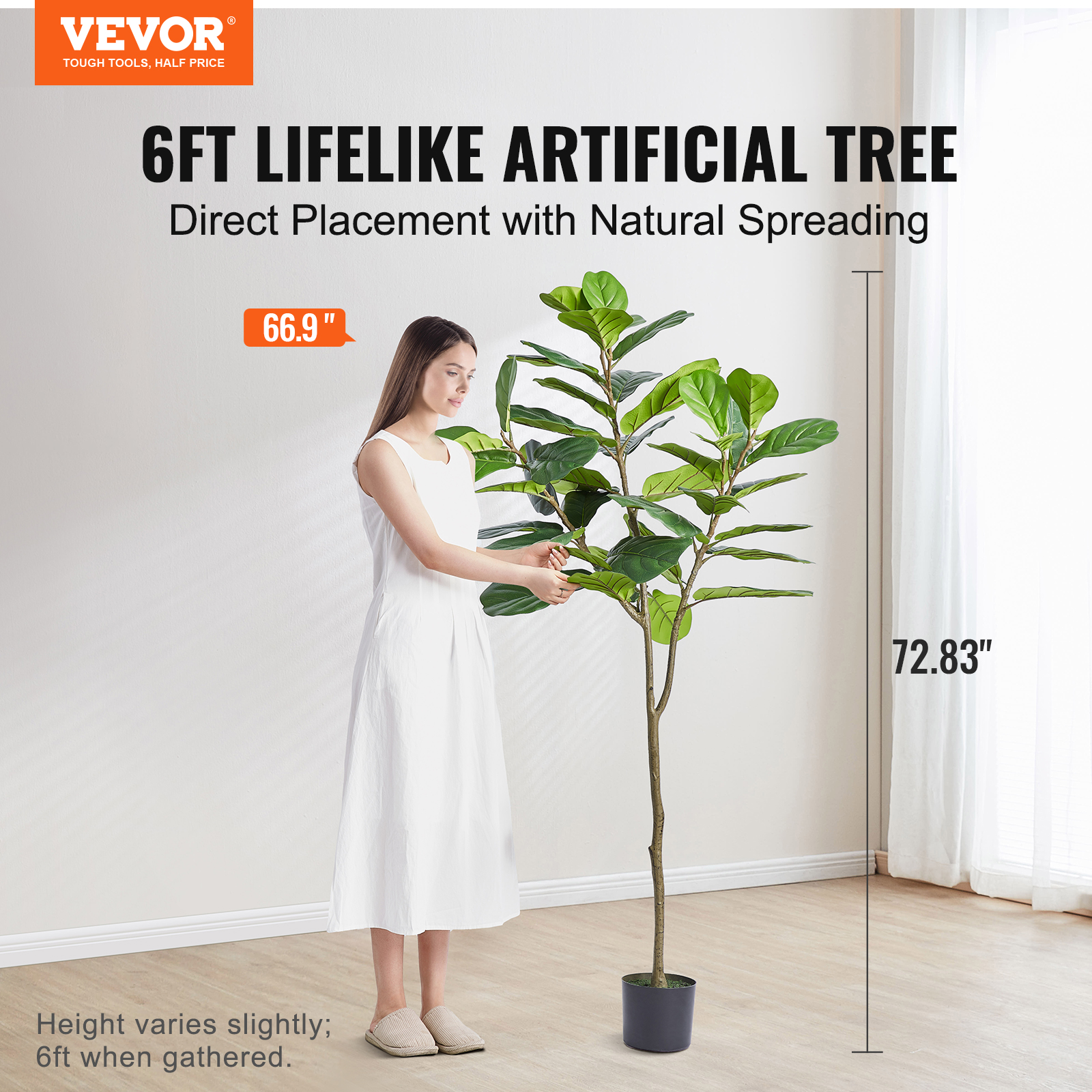 VEVOR 1.8m Artificial Fiddle Leaf Fig Tree Indoor Outdoor Office Decor - Picture 2 of 12