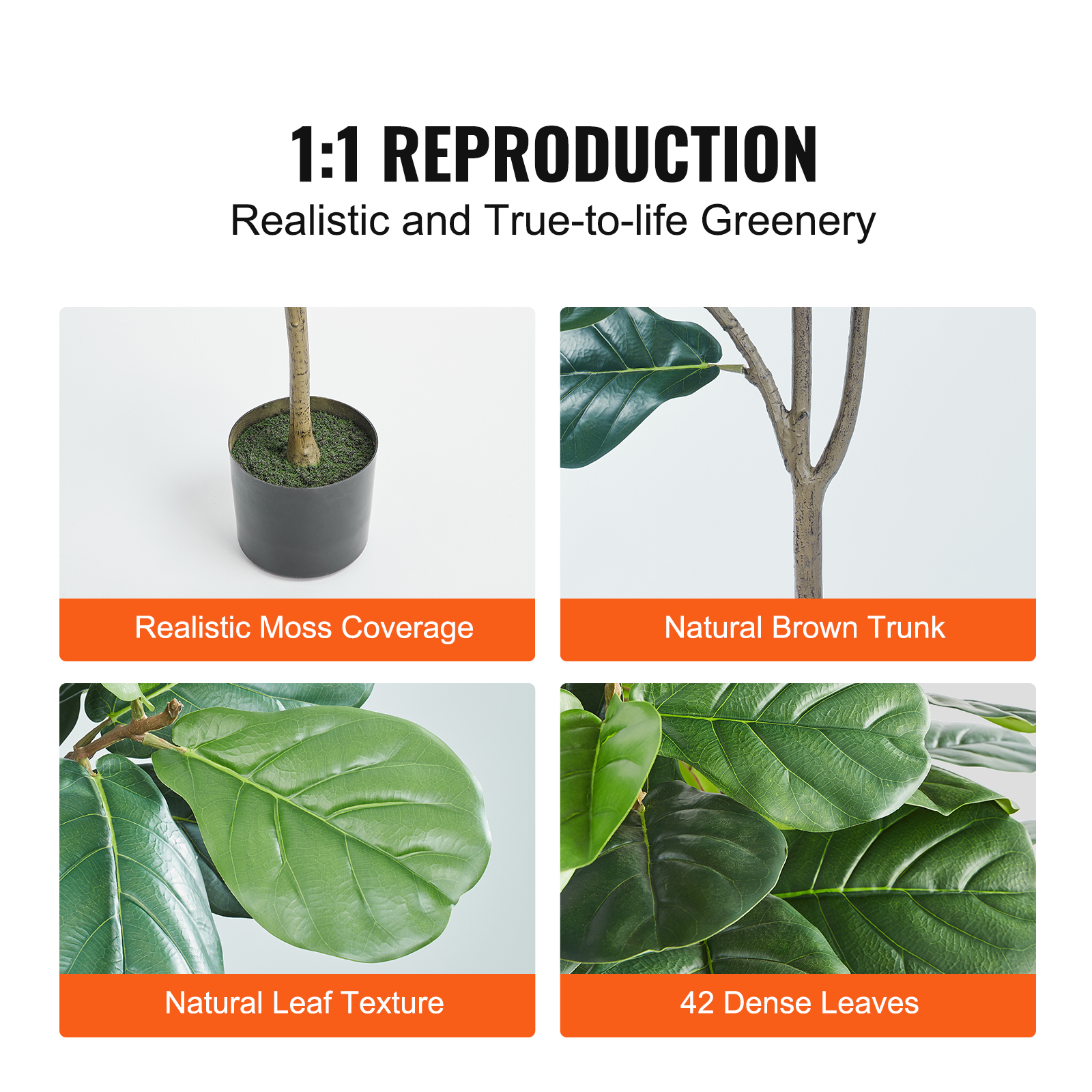 VEVOR 1.8m Artificial Fiddle Leaf Fig Tree Indoor Outdoor Office Decor - Picture 4 of 12