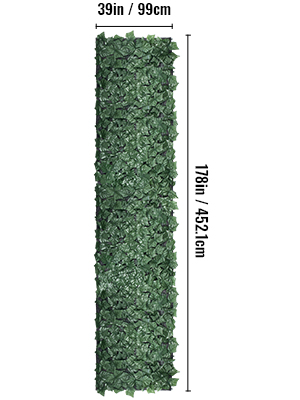 VEVOR Ivy Privacy Fence Screen, 39"x178" PP Faux Leaf Artificial Hedges, 3-Layers Indoor or Outdoor Greenery Leaves Panel, Multi-use for Garden, Yard, Decor, Balcony, Patio, Home, Green, 39 x 178 Inch