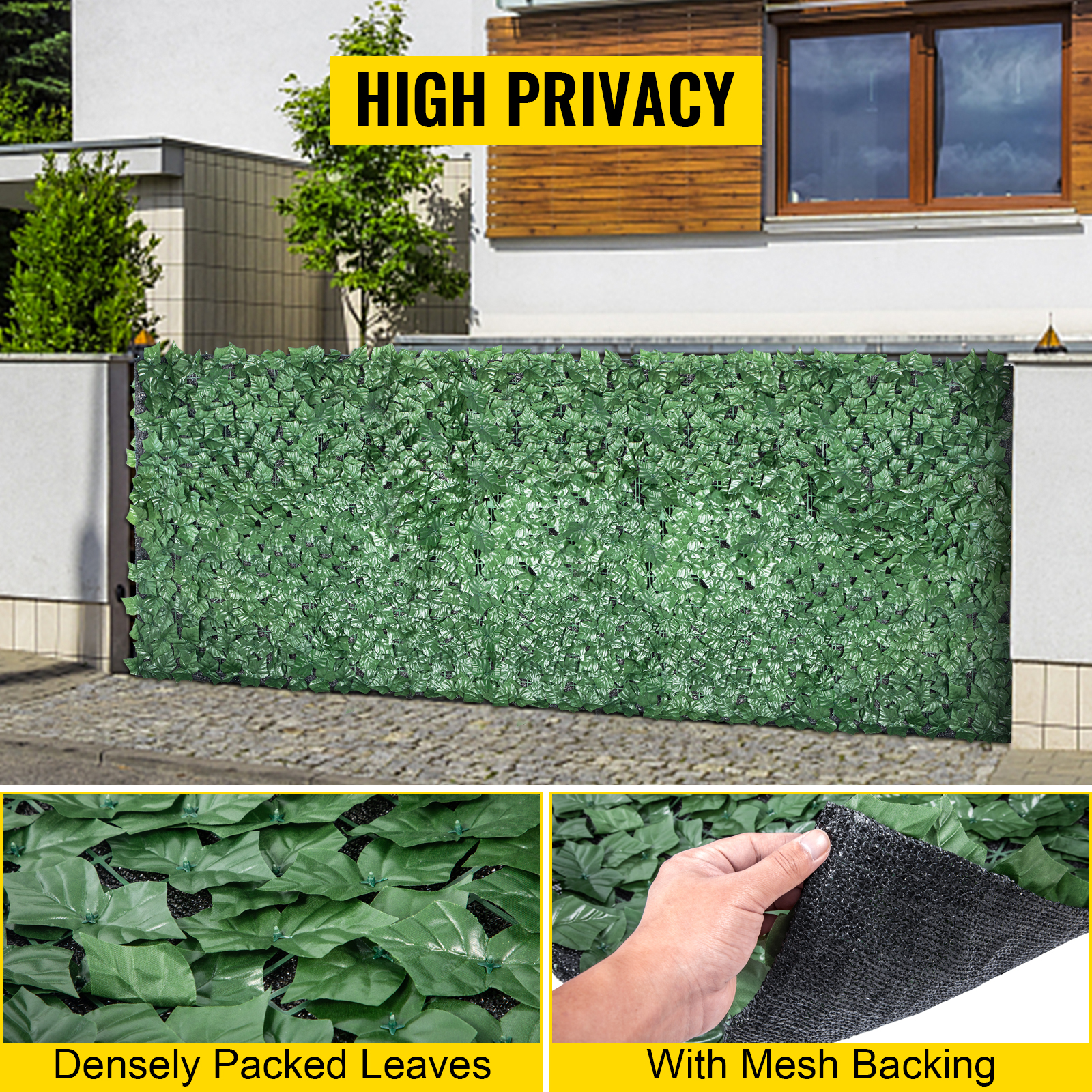 VEVOR Ivy Privacy Fence Screen, 39"x178" PP Faux Leaf Artificial Hedges, 3-Layers Indoor or Outdoor Greenery Leaves Panel, Multi-use for Garden, Yard, Decor, Balcony, Patio, Home, Green, 39 x 178 Inch
