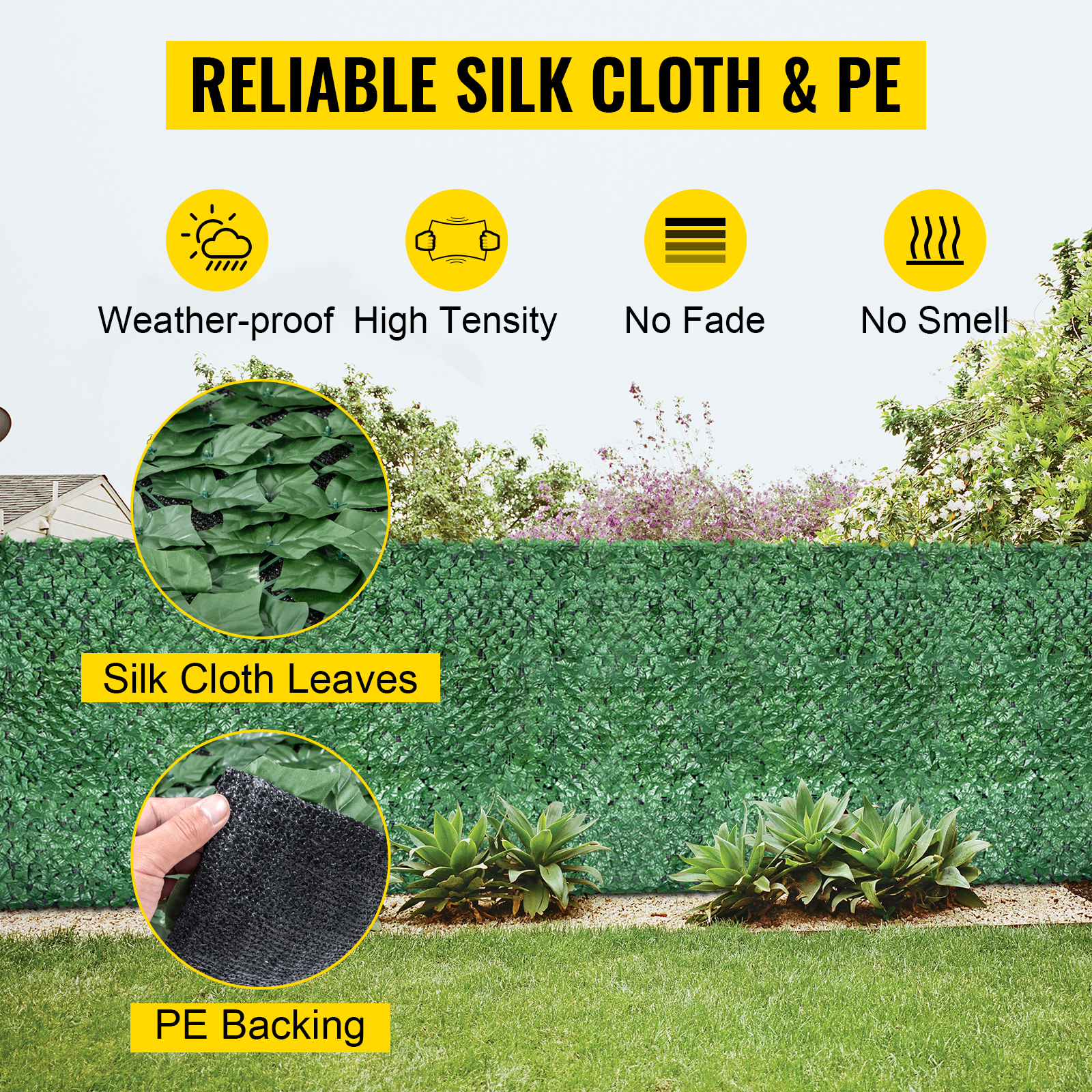 VEVOR Ivy Privacy Fence Screen, 39"x178" PP Faux Leaf Artificial Hedges, 3-Layers Indoor or Outdoor Greenery Leaves Panel, Multi-use for Garden, Yard, Decor, Balcony, Patio, Home, Green, 39 x 178 Inch