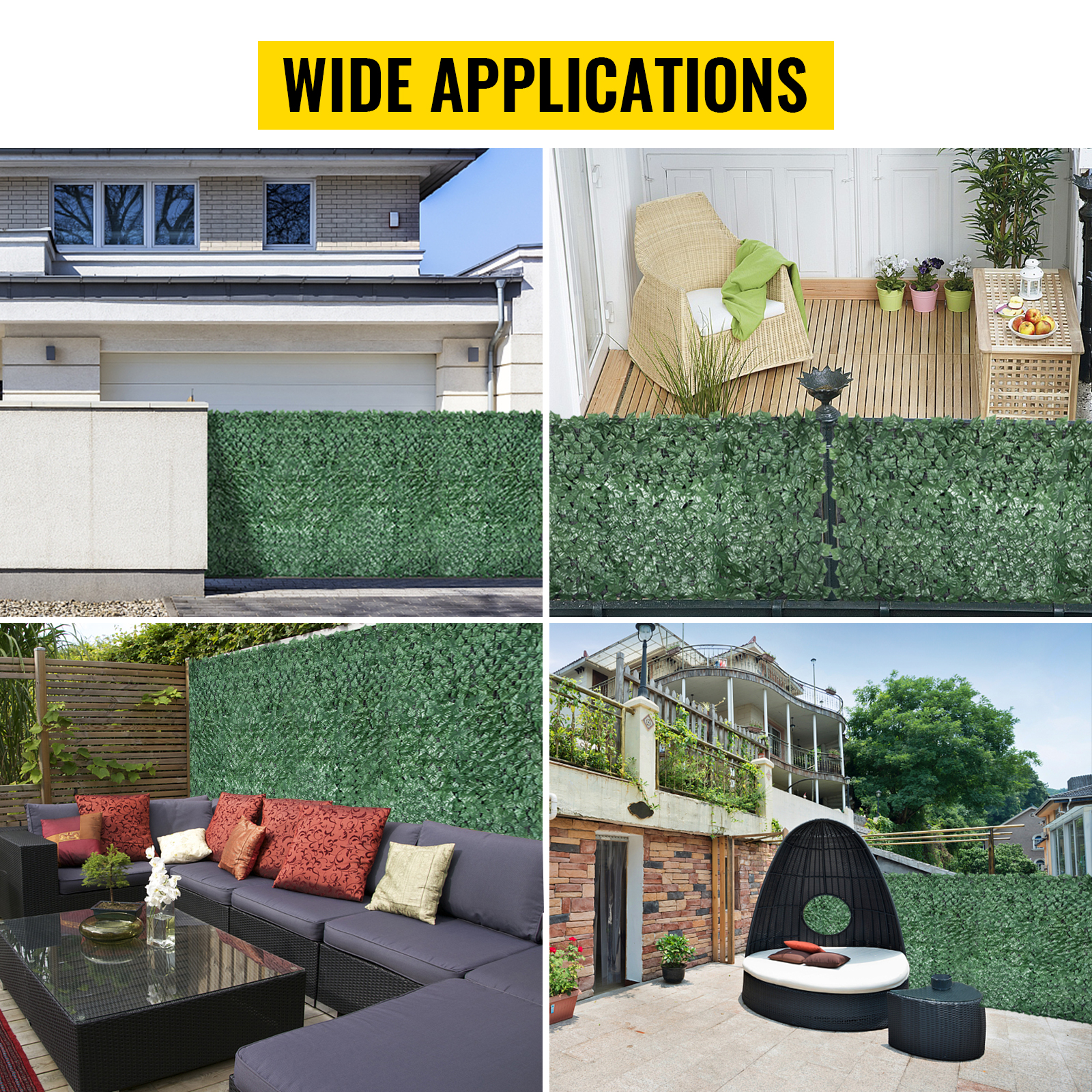 VEVOR Ivy Privacy Fence Screen, 39"x178" PP Faux Leaf Artificial Hedges, 3-Layers Indoor or Outdoor Greenery Leaves Panel, Multi-use for Garden, Yard, Decor, Balcony, Patio, Home, Green, 39 x 178 Inch