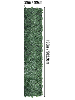VEVOR Ivy Privacy Fence Screen, 39"x198" PP Faux Leaf Artificial Hedges, 3-Layers Indoor or Outdoor Greenery Leaves Panel, Multi-use for Garden, Yard, Decor, Balcony, Patio, Home, Green, 39 x 198 Inch