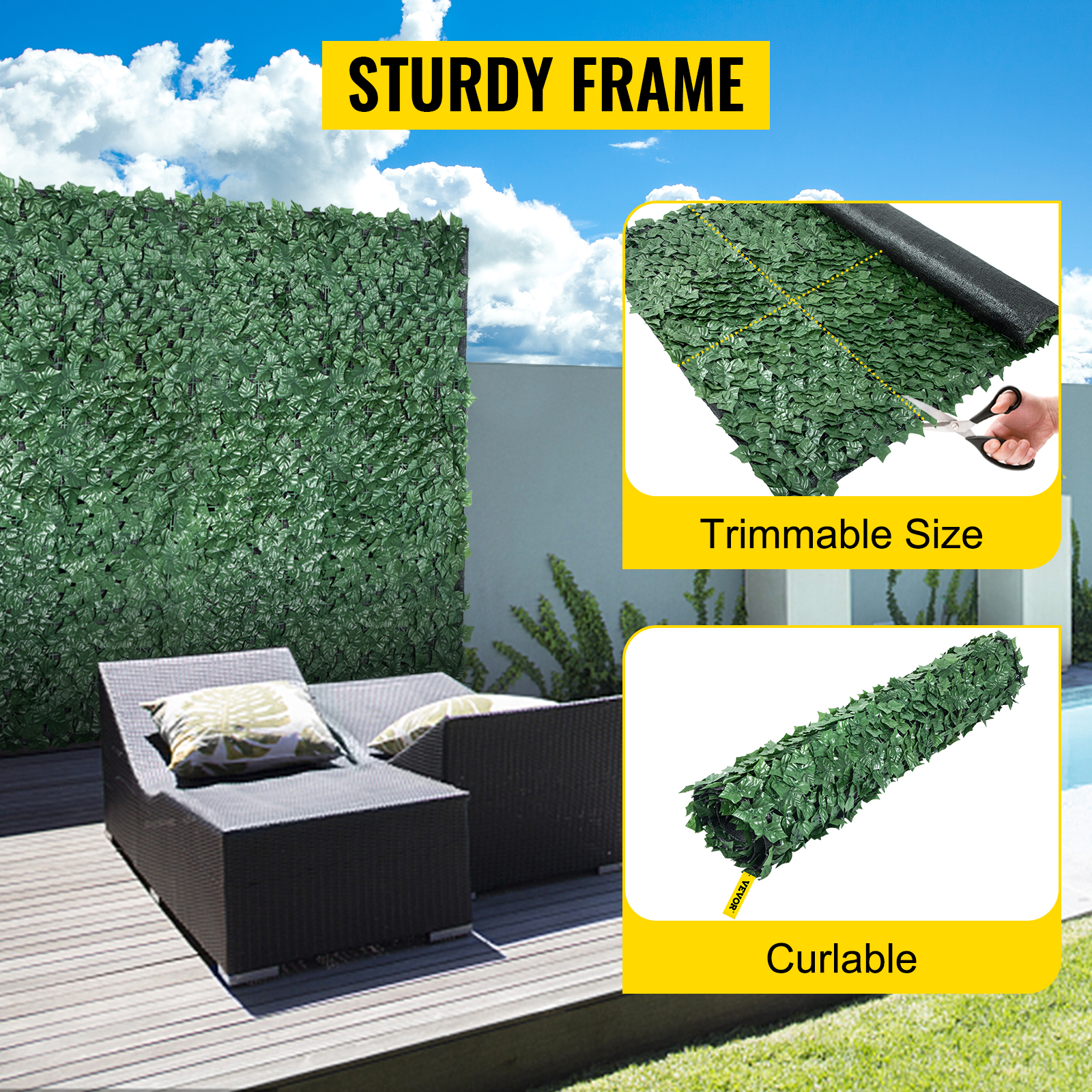 VEVOR Ivy Privacy Fence Screen, 39"x198" PP Faux Leaf Artificial Hedges, 3-Layers Indoor or Outdoor Greenery Leaves Panel, Multi-use for Garden, Yard, Decor, Balcony, Patio, Home, Green, 39 x 198 Inch