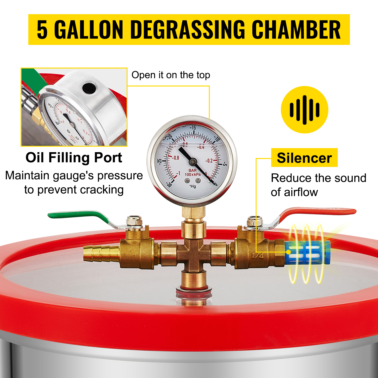 VEVOR Vacuum Chamber with Pump, 5 Gallon Chamber, 7CFM 3/4 HP Dual Stage Rotary Vane Vacuum Pump, 110V HVAC Air Tool Set for Stabilizing Wood, Degassing Silicones, Epoxies and Essential Oils 