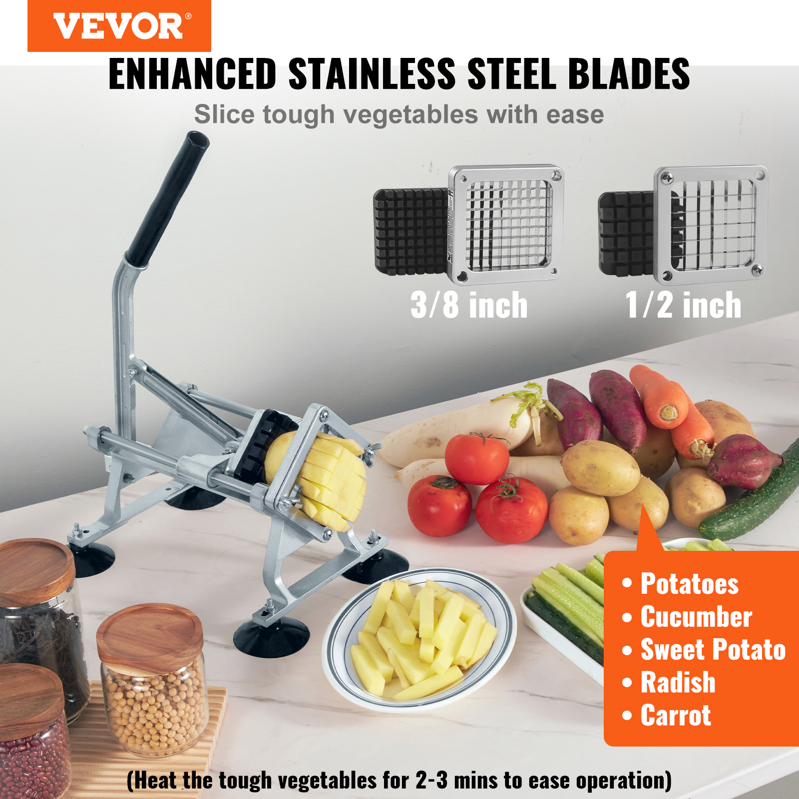 VEVOR French Fry Cutter Stainless Steel Vegetable Slicer Potato Chopper w/Blades