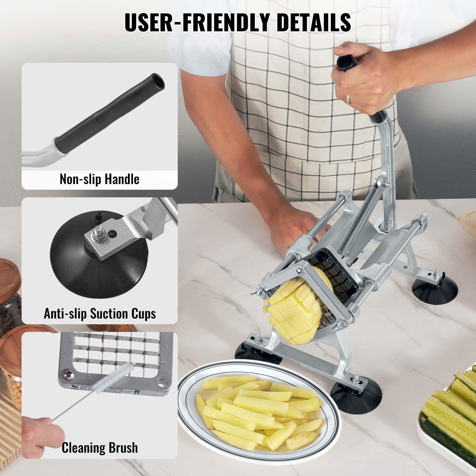 VEVOR French Fry Cutter Stainless Steel Vegetable Slicer Potato Chopper w/Blades