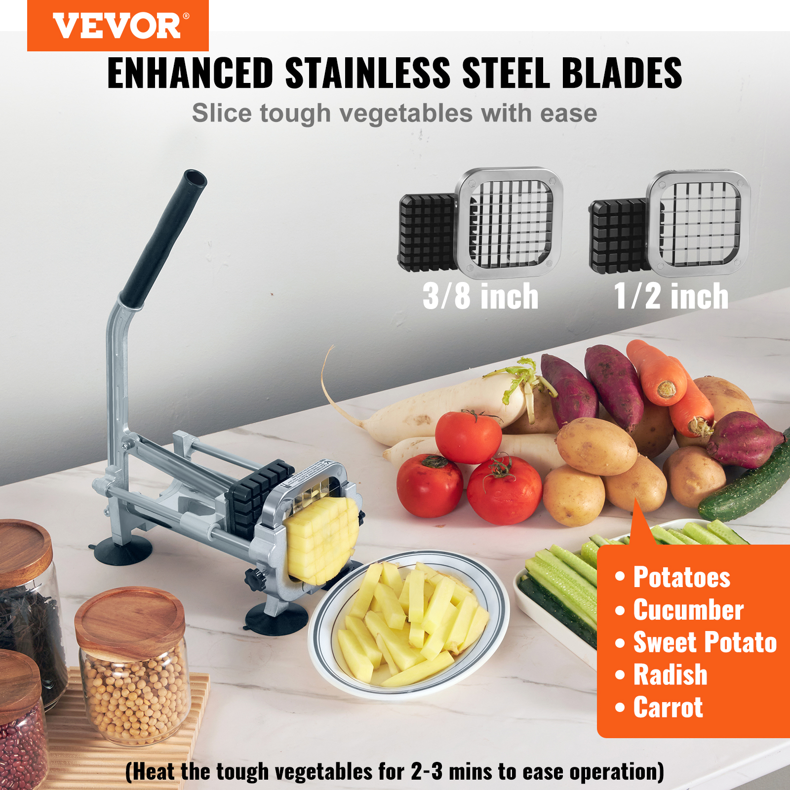 VEVOR French Fry Cutter Stainless Steel Vegetable Slicer Potato Chopper w/Blades