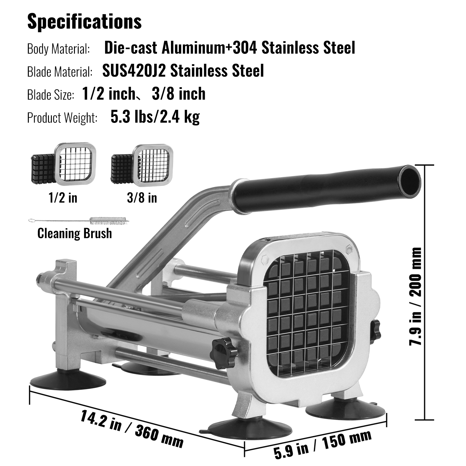 VEVOR French Fry Cutter Stainless Steel Vegetable Slicer Potato Chopper w/Blades