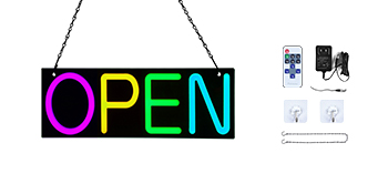 VEVOR LED Open Sign, 20" x 7" Neon Open Sign for Business, Adjustable Brightness Multi-Color Neon Lights Signs with Remote Control and Power Adapter, for Restaurant, Bar, Salon, Shop, Hotel, Window