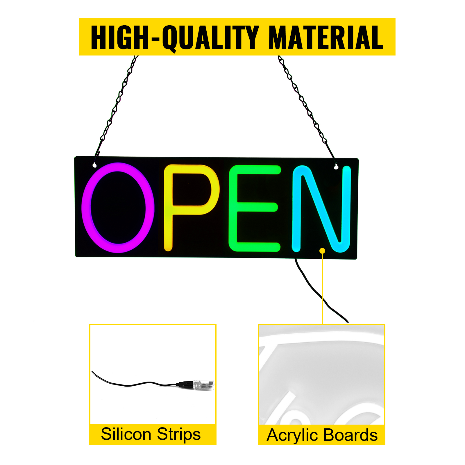 VEVOR LED Open Sign, 20" x 7" Neon Open Sign for Business, Adjustable Brightness Multi-Color Neon Lights Signs with Remote Control and Power Adapter, for Restaurant, Bar, Salon, Shop, Hotel, Window