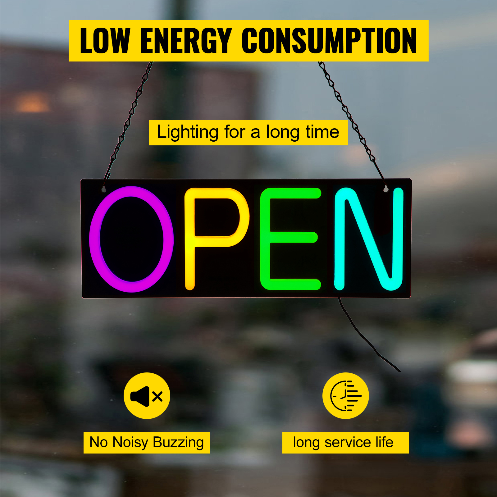 VEVOR LED Open Sign, 20" x 7" Neon Open Sign for Business, Adjustable Brightness Multi-Color Neon Lights Signs with Remote Control and Power Adapter, for Restaurant, Bar, Salon, Shop, Hotel, Window