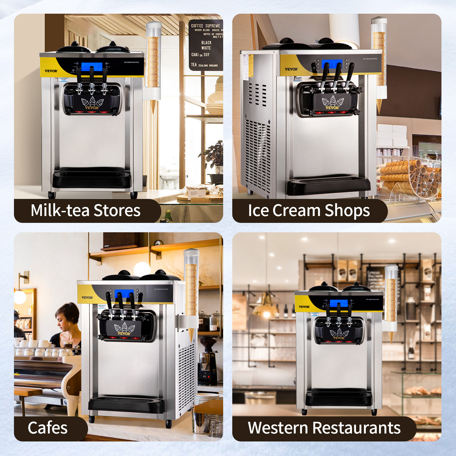 VEVOR Countertop Soft Serve Ice Cream Maker 22-30L/H 2200W Frozen Yogurt Machine