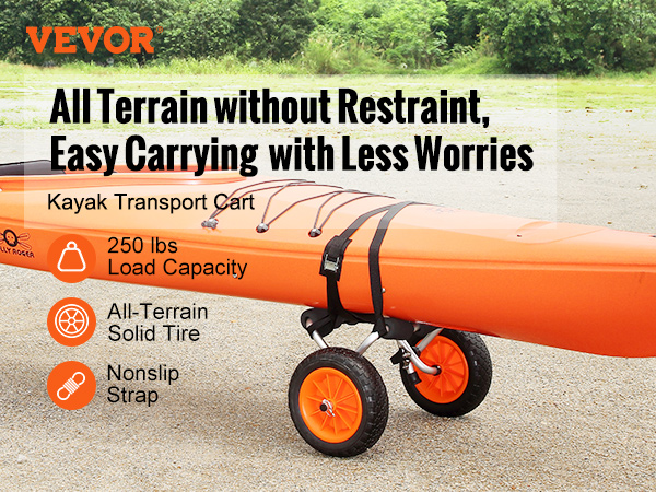 VEVOR Heavy Duty Kayak Cart, 250lbs Load Capacity, Foldable Canoe Trolley  Cart with 10'' Solid Tires, Nonslip Support Foot & Tie-Down Strap, for Kayaks  Canoes Paddleboards Float Mats Jon Boats