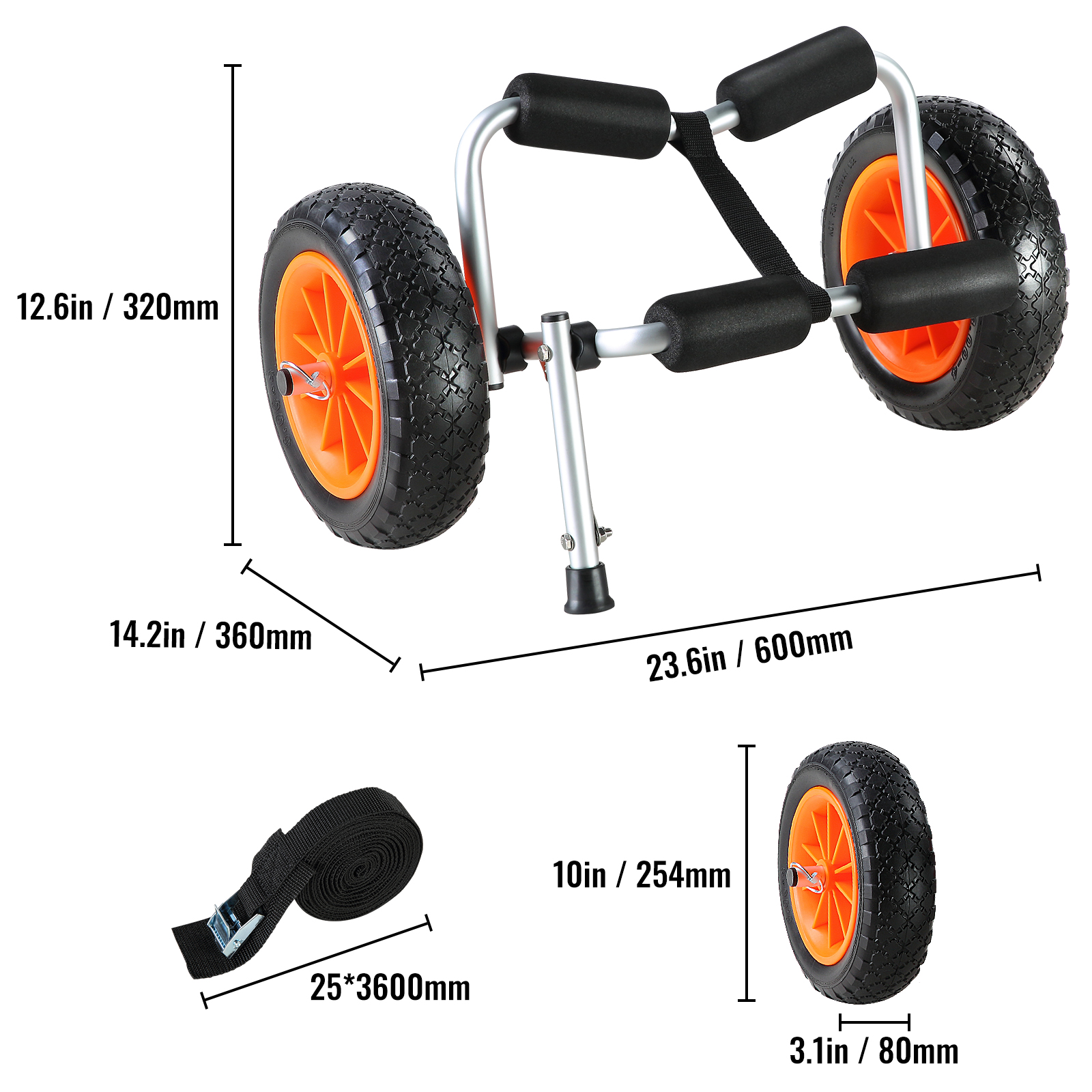 VEVOR Heavy Duty Kayak Cart, 250lbs Load Capacity, Foldable Canoe