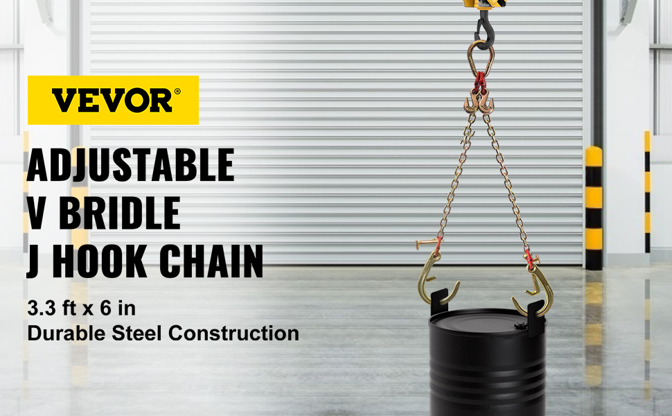 VEVOR J Hook Chain, 5/16 in x 10 ft Bridle Tow Chain, G80 Bridle Transport Chain, Alloy Steel Chain with 2 G70 J Hooks, 9260 lb