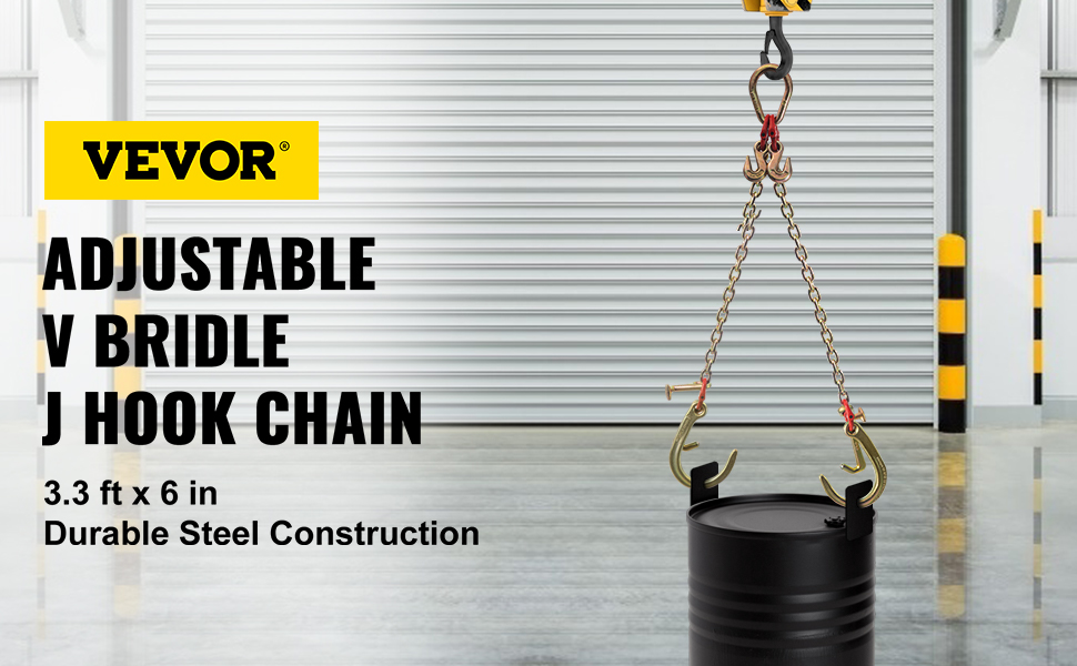 VEVOR J Hook Chain, 5/16 in x 10 ft Bridle Tow Chain, G80 Bridle Transport