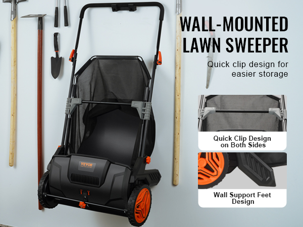 VEVOR 21" Push Lawn Sweeper 3.5 Cu Ft Collector Adjustable Manual Grass Leaf