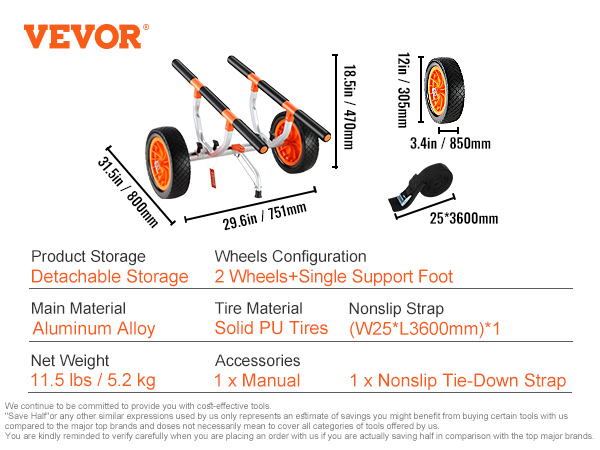 Kayak Cart,Large Load Capacity,Nonslip Support Foot