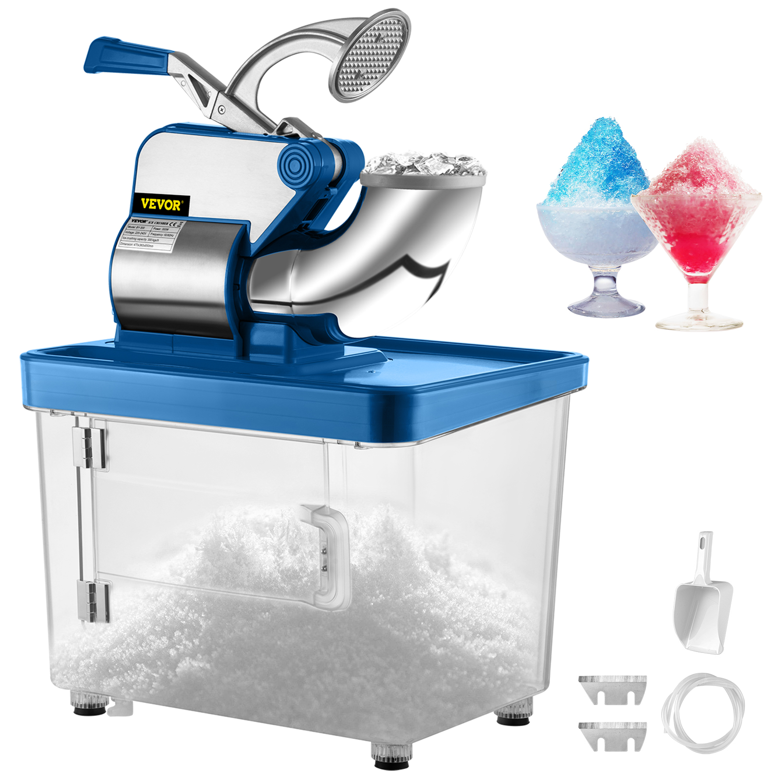 Electric Ice Crushers Machine Shaved Ice Machine Ice Snow Cone Maker Professional Double Blades Stainless Steel Ice Shaver Machine for Home