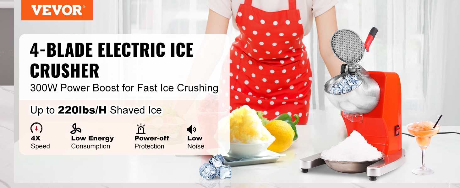 VEVOR Ice Crushers Machine, 220lbs Per Hour Electric Snow Cone Maker with 4  Blades, Stainless Steel