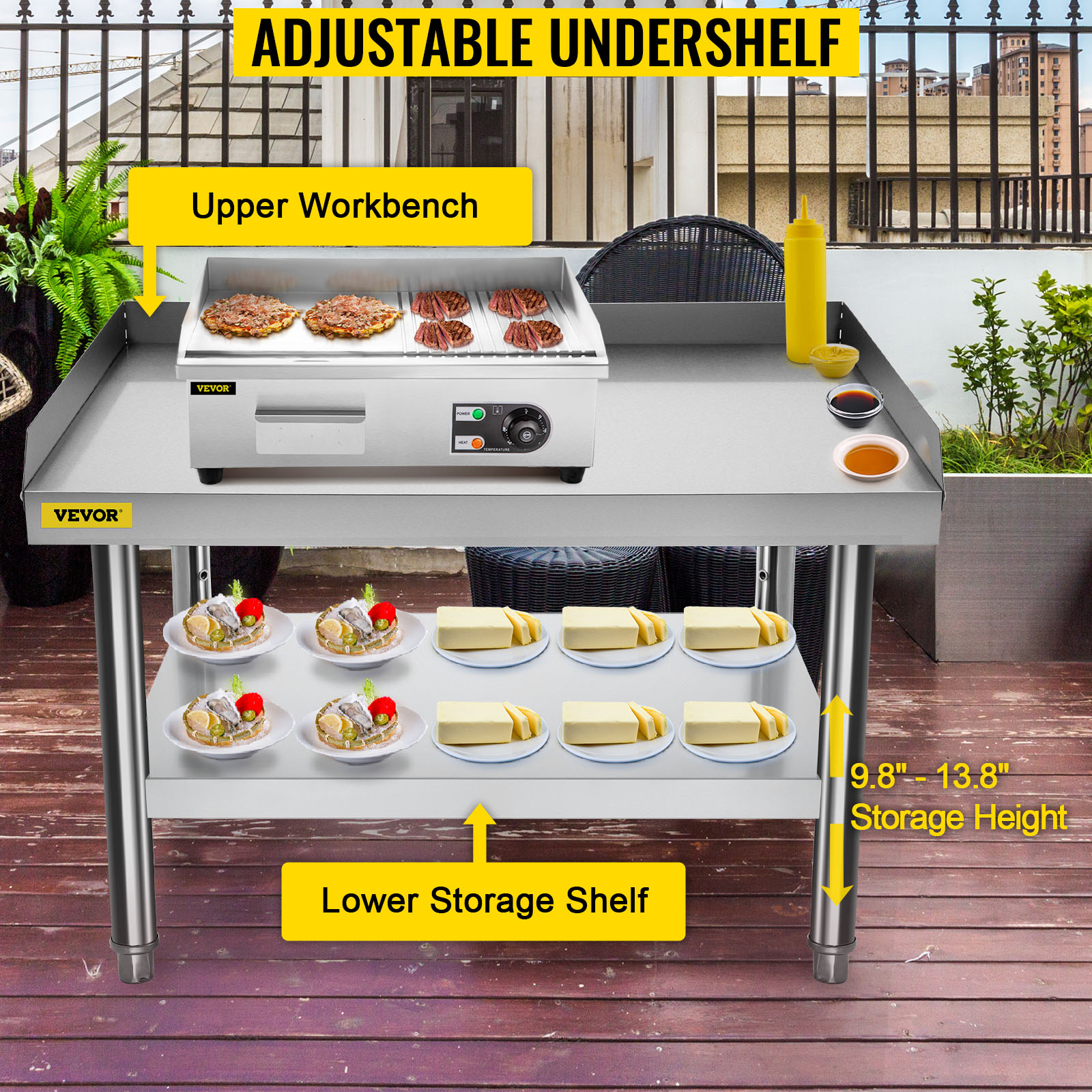 Stainless Steel Equipment Grill Stand 60 x 30 x 24 in. Stainless Table with  Adjustable Undershelf Grill Stand Table