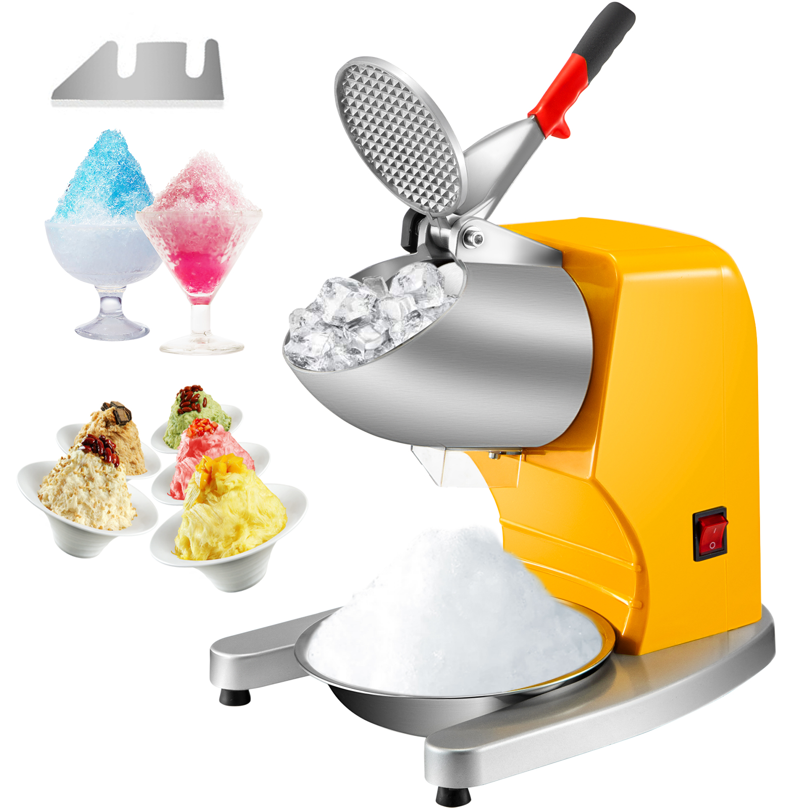VEVOR Electric Ice Shaver Crusher Snow Cone Maker Machine with Dual  Stainless Steel Blades 210LB/H Shaved Ice Machine 300W 1450 RPM with Ice  Plate  Additional Blade for Home and Commercial Use Yellow