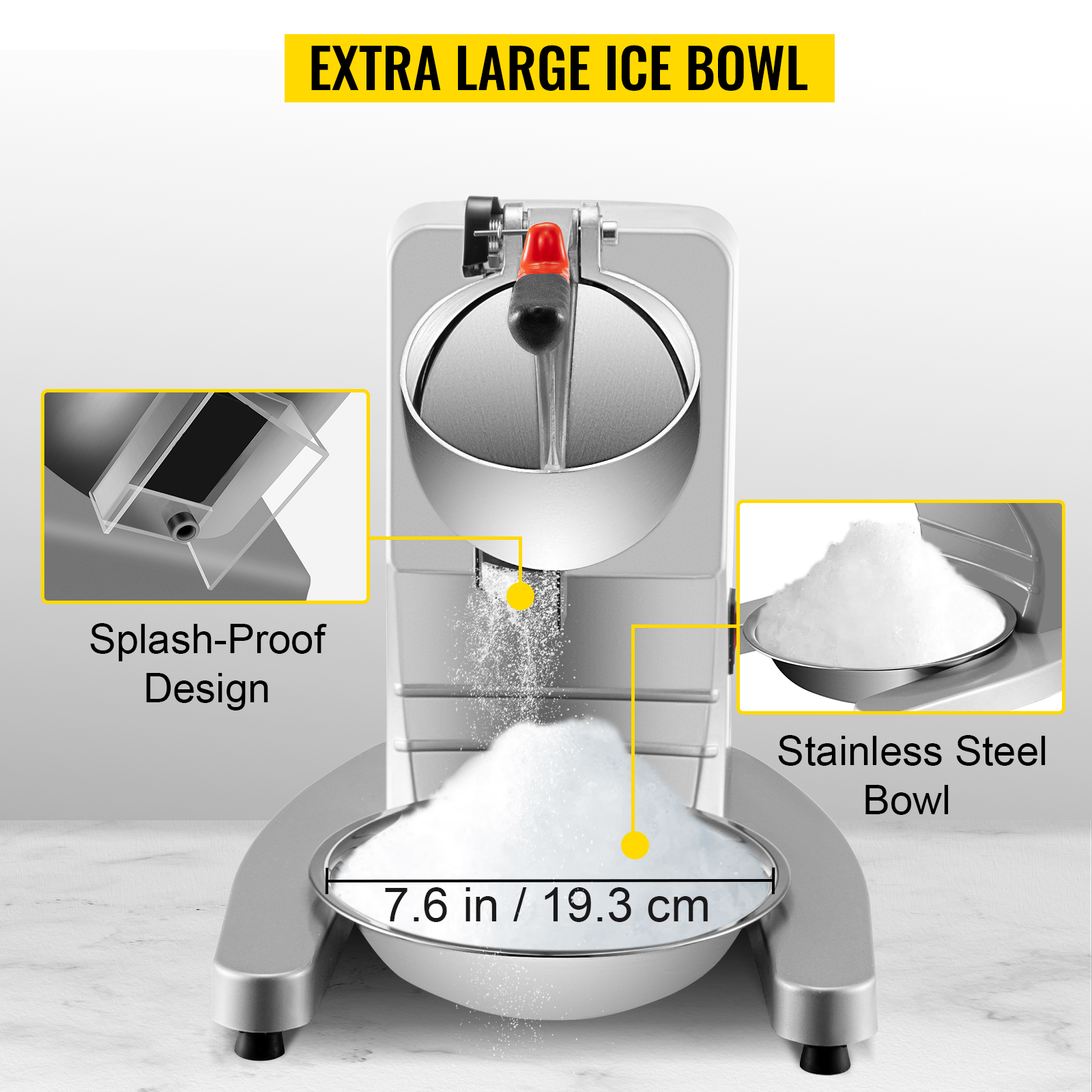 VEVOR 110V Electric Ice Shaver Crusher,300W 1450 RPM Snow Cone Maker Machine with Dual Stainless Steel Blades 210LB/H, Shaved Ice Machine with Ice