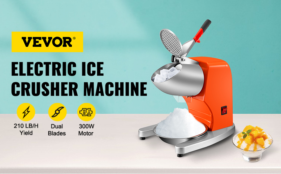 Trituradora de hielo eléctrica, 210LB / H, 300W, hoja doble, naranja
