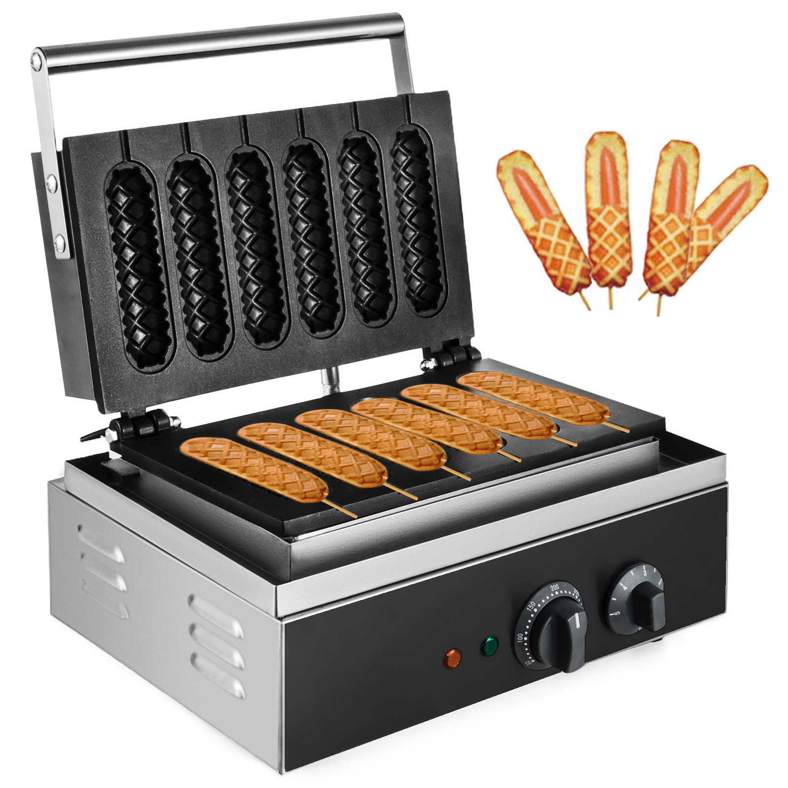 rivestimento antiaderente regolazione continua della temperatura Macchina per waffle da 1500 W HotDog Maker con timer 
