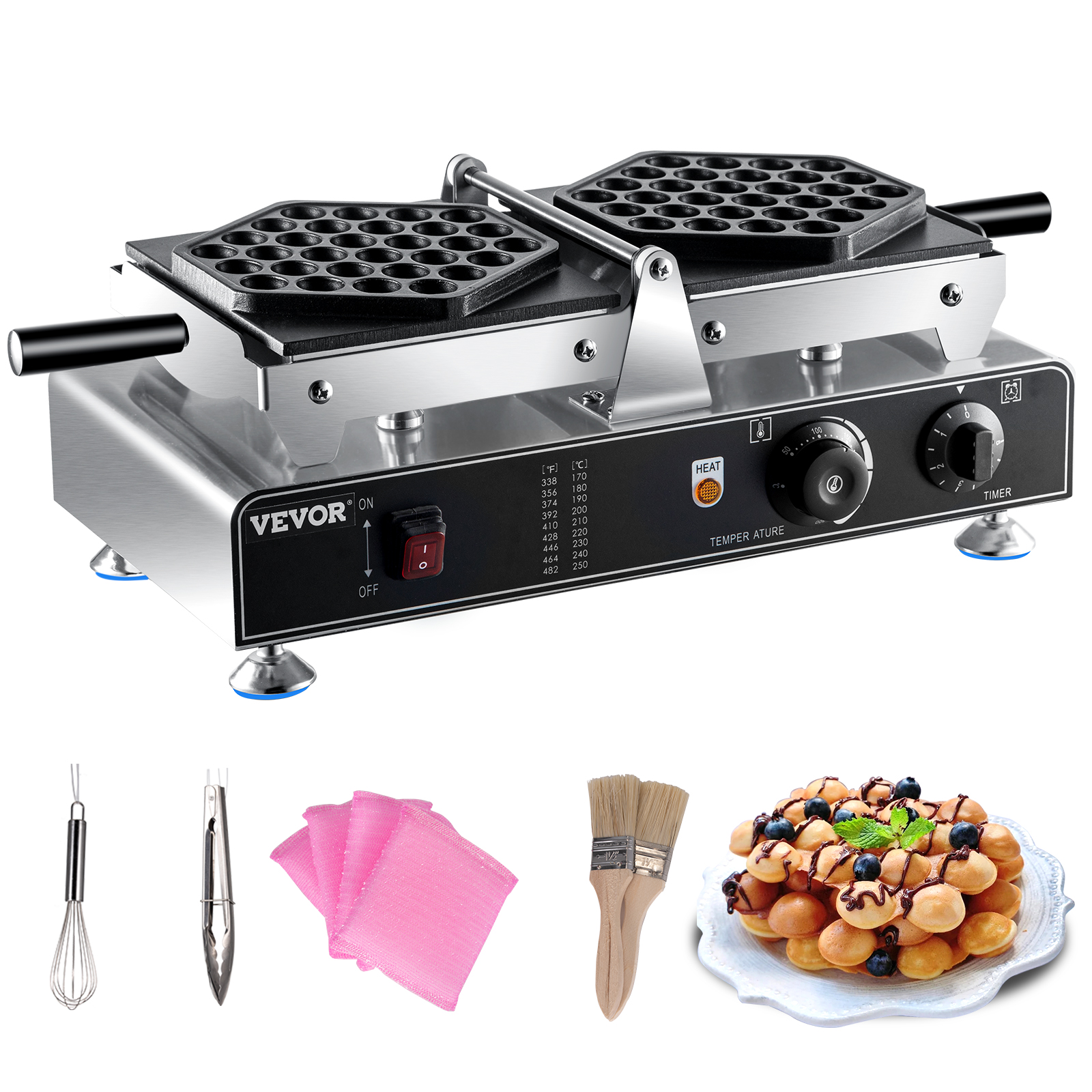 egg bubble waffle maker, stainless steel, 1400w