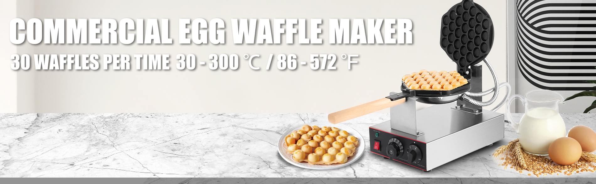 Macchina per Waffle all'Uovo 30-300? con Manici in Legno Macchina Piastra per Eggettes di Hong Kong VEVOR Piastra per Waffle Elettrica 1400W Waffle Maker Commerciale Antiaderente 225x330x250mm 