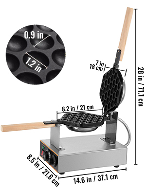 egg bubble waffle maker, stainless steel, 1400w