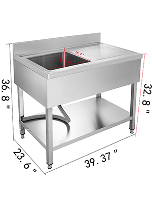 60x60cm Kitchen Sink Stainless Steel Standpipe Valve Freestanding Wash 